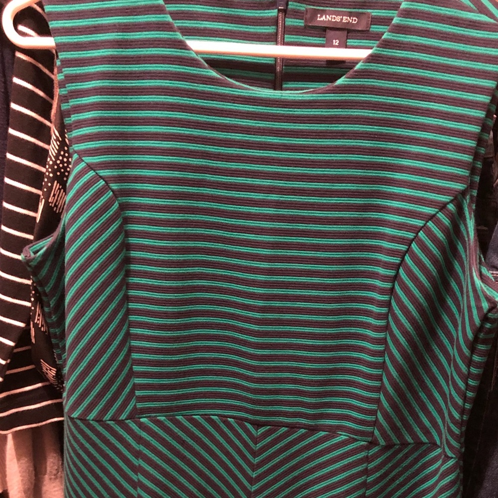 lands end navy and green striped sheath dress